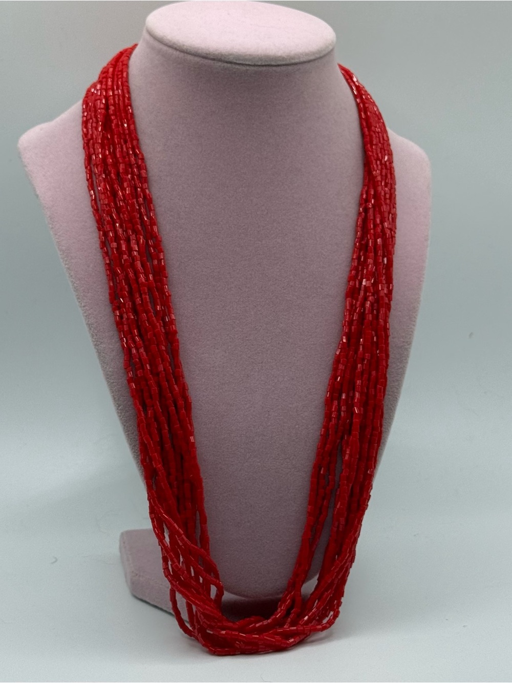Vintage Red Multi-Strand Seed Bead Necklace - Women Jewelry